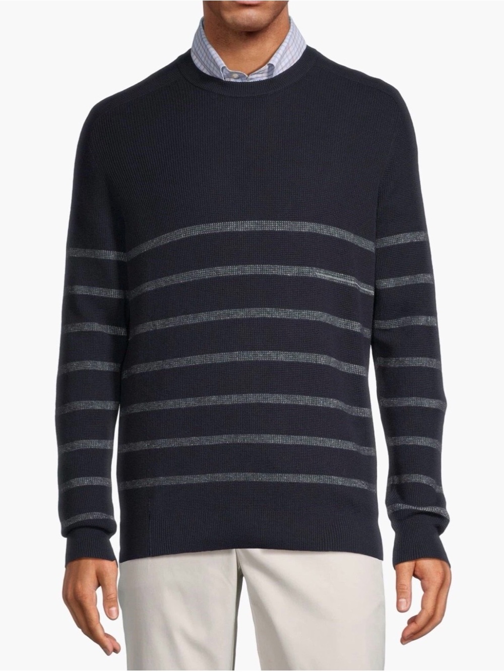 Peter Millar Men's MED Blue Crown Sampson Striped Cotton Wool Sweater MSRP $250